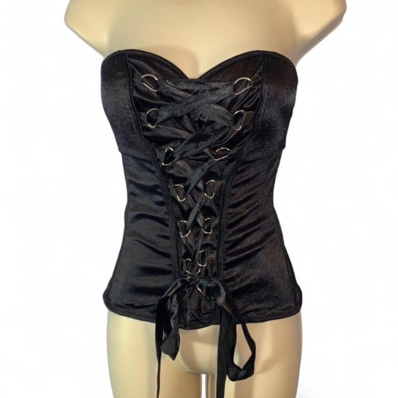 Tops - New Black satin ribbon Lace-Up Corset Top 36 B medium top going out sweetheart